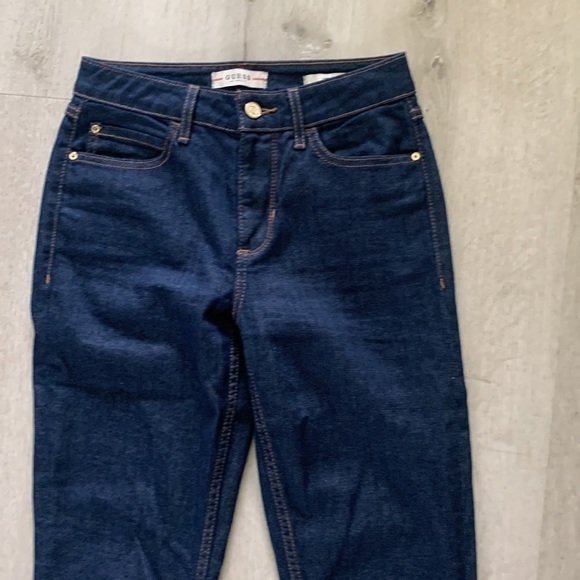 Guess 1981 Skinny Roll Up Hem‎ High Waisted Jeans 25 dark wash raw ham logo - Picture 11 of 13